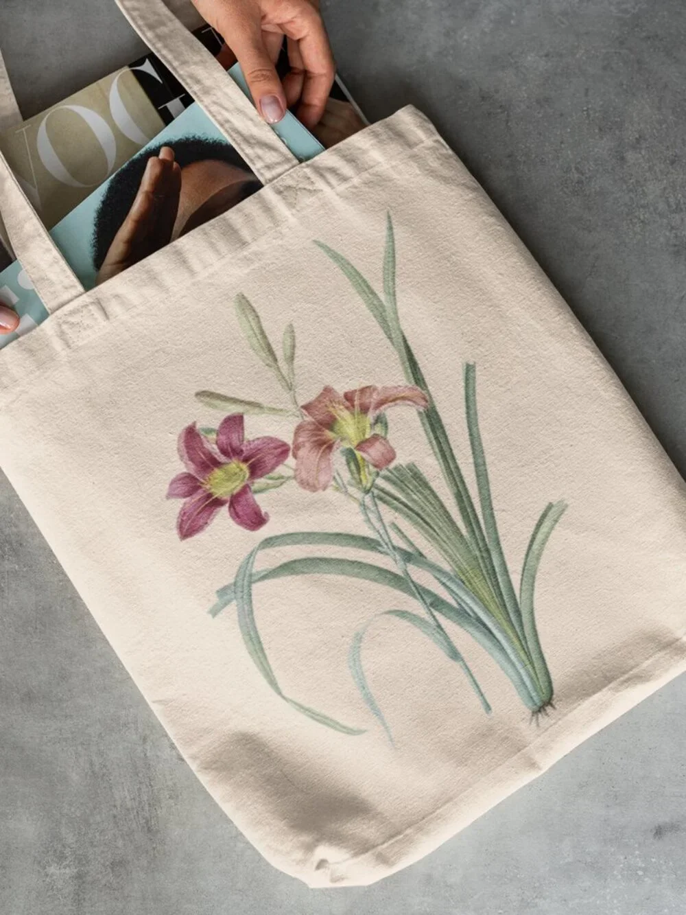 Orange Daylily Vintage Floral Print Graphic Canvas Tote Bag